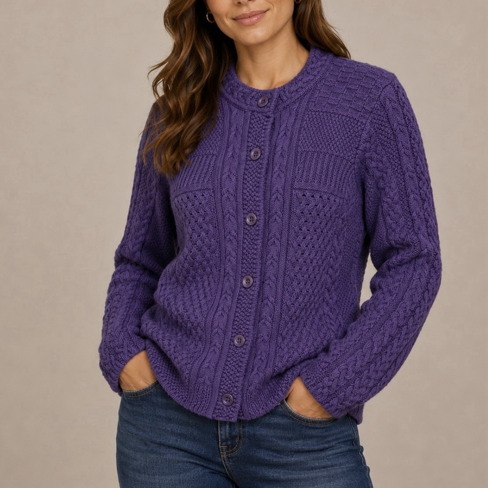 LL Bean Purple Stitchworks Button Up Cotton Cardigan Sweater Size XL